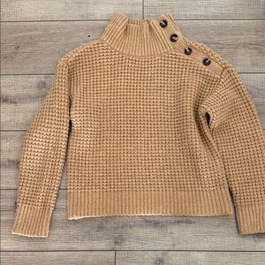 Ann Taylor weekend  Camel Button-Accent Turtleneck Sweater size small
